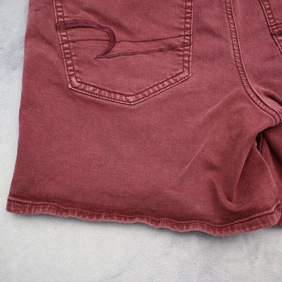 American Eagle Outfitters Shorts Womens 8 Red Mom Mid Rise Stretch Denim Button - Picture 14 of 15